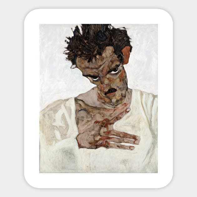 Egon Schiele Self-Portrait with Lowered Head Sticker by pdpress